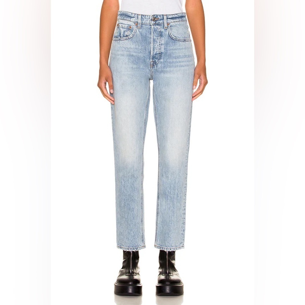 GRLFRND Devon Straight Leg Jeans Light Wash High Rise Denim Size 31